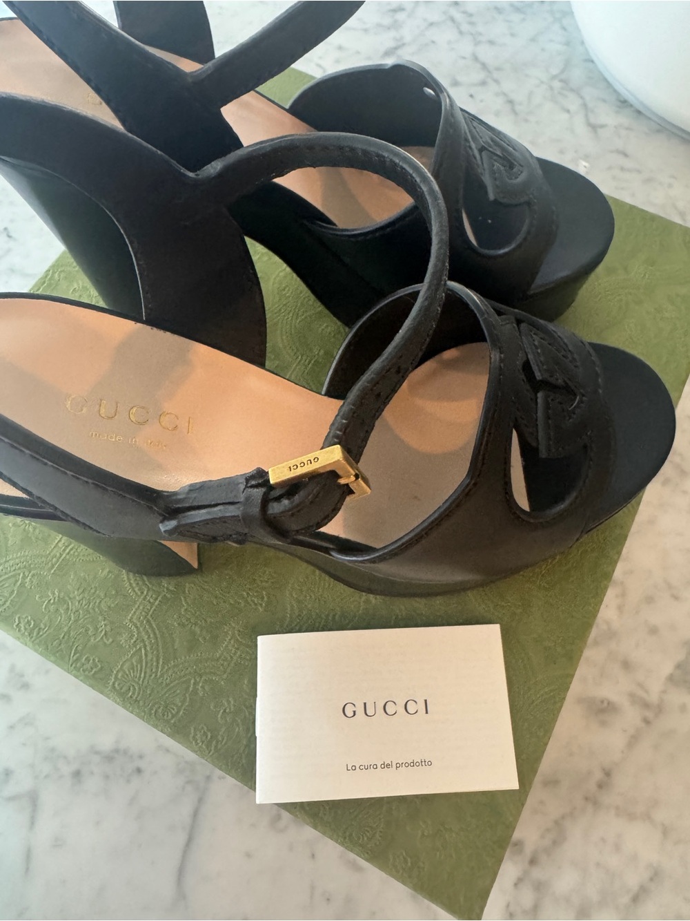 Gucci Black Leather GG Cutout Slingback Heels - Picture 3 of 4